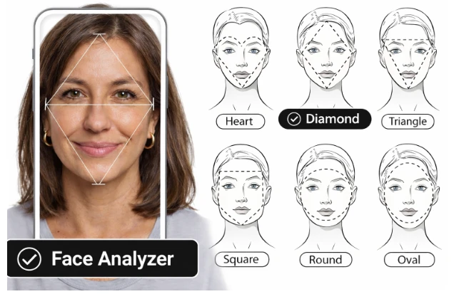Face analyzer preview with face-shape outline examples.